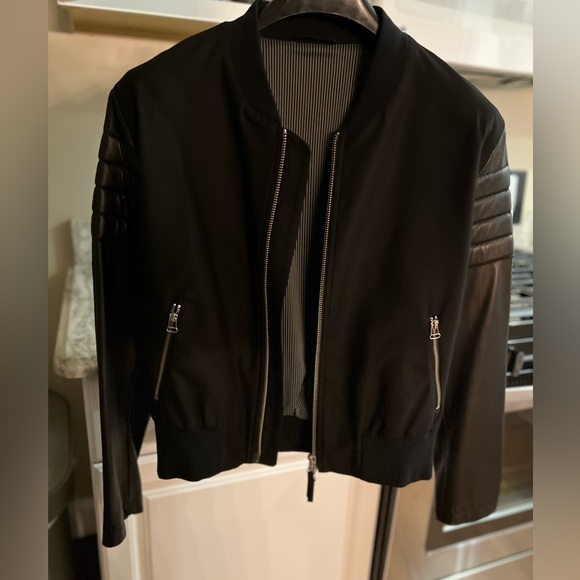 Ami Leather Sleeve Bomber Jacket - Picture 5 of 10